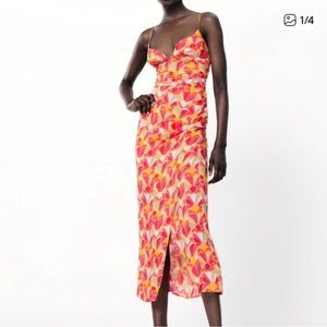 Zara Floral Print Midi Dress Smocked Back | Size XS